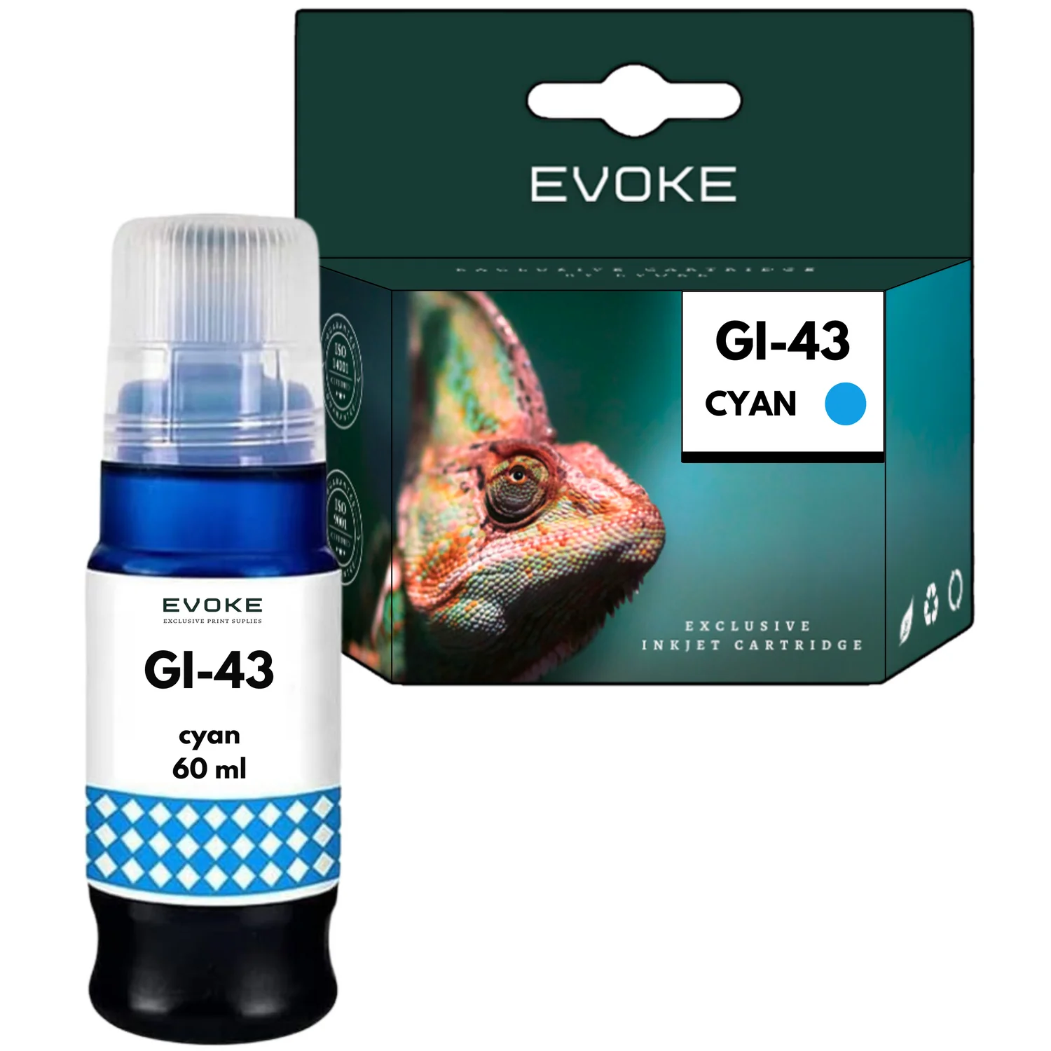 Evoke Compatibele Inkt voor Canon Gi-43C Gi43C Gi-43 Gi43 Cyaan 60 ml 3700 Pagina's Pixma G540 G550 G640 G650
