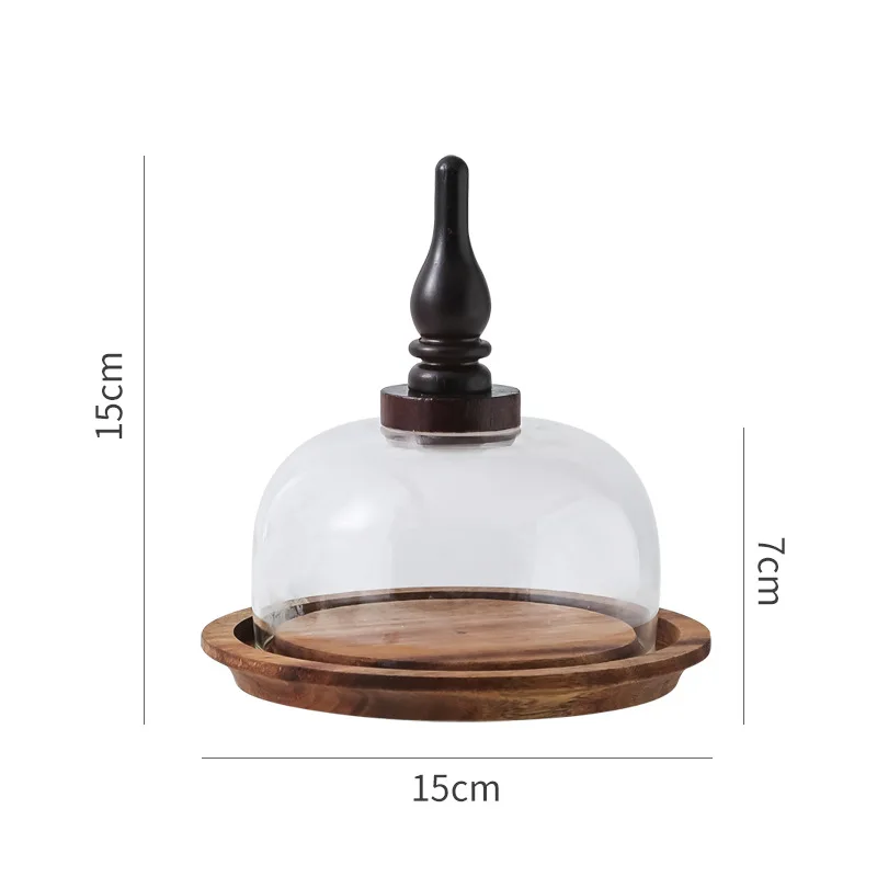 صينية كعكة خشبية كلاسيكية ورائعة، عرض الحلوى، صندوق زبدة حامل الخبز، مع غطاء زجاجي غطاء غبار أدوات المائدة المنزلية