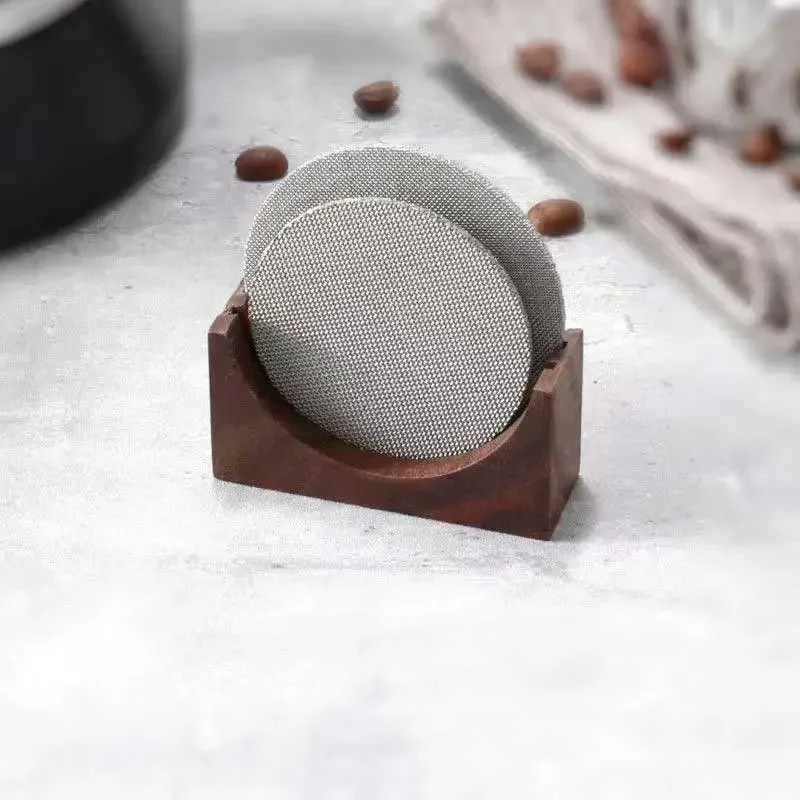 Leeseph Espresso Coffee Puck Screen Stand, Reusable Wooden Walnut Stand for 51/53/58mm Espresso Portafilter Puck Screen