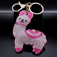 Cute Pink Alpaca Animal Keychain for Women Child Gold Color Rhinestone Sheep  Key Ring Bag Pendant Jewelry chaveiro
