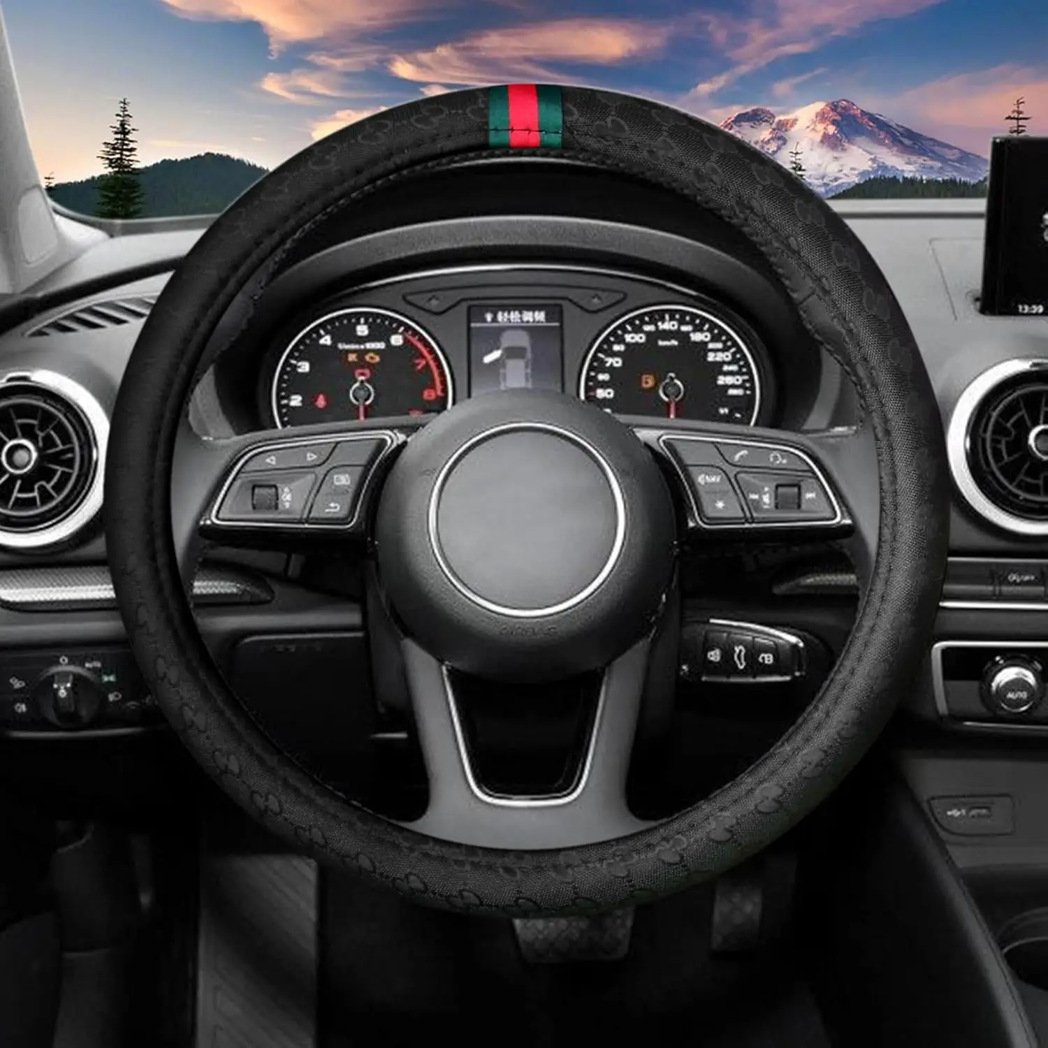 Universal 5PCS Steering Wheel Cover Set with Headrests & Seat Belt Covers, Enhances Driving Comfort for Women (Black) - Image 4