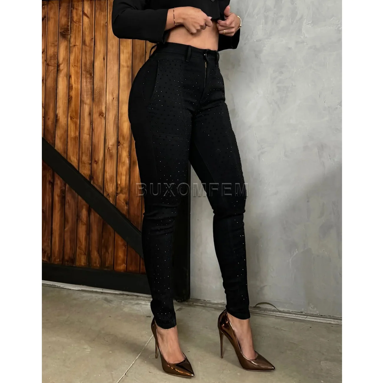 Große amerikanische Retro-Jeans mit Strasssteinen und geradem Bein, schmale Wickelhüften, Bleistifthose, dehnbare Hose mit hoher Taille, Outfit 2025