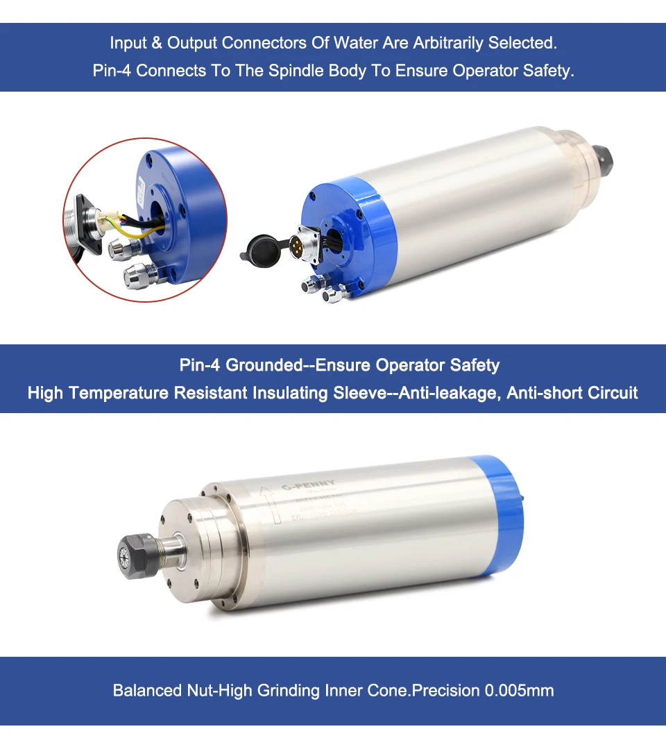 G‑PENNY 3,2 kW ER20 wassergekühlter Spindelmotor-Kit 100 mm 4 Lager 0,01 mm HY 220 V 4,0 kW VFD-Halterung Wasserpumpe für CNC-Fräse – Detail 7