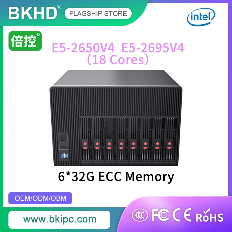 

BKHD NAS 8-bay For Xeon E5-2695V4 2650V4 Support ECC Memory 6*Ram Raid 2*M2 SFP+ Expansion FreeNAS TrueNAS SATA 2.5 3.5-inch HDD