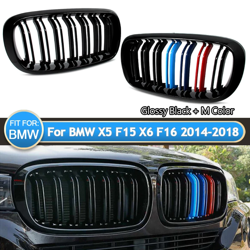 

Car Front Kidney Grill Grille For BMW X5 F15 X6 F16 M Sport Utility 4-Door 2014 2015 2016 2017 2018 Gloss Black Dual Line Grille