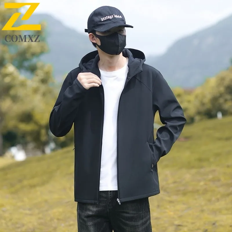 

COMXZ Men Jacket Thin Windproof Waterproof Outdoor Adventure Hiking Camping Travel Tactical Softshell Outerwear Minimalist Coat