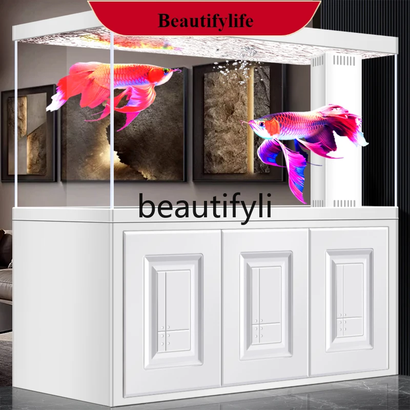 

Large goldfish tank in the living room, ultra-white glass aquarium, no water change, no lazy care A