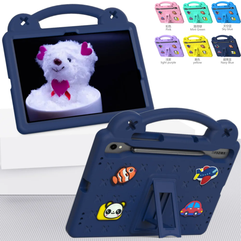 

Чехол для Samsung Galaxy Tab S7 S8 S9 S9FE S10FE 11-дюймовый SM-T870 X700 X510 X710 X520 Kids EVA Bear Handheld Cover со слотом для ручки