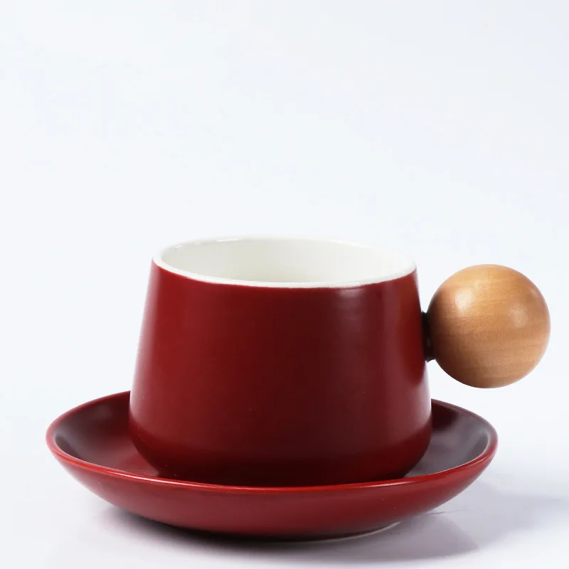 

Hot Sale Solid Color Ceramic Coffee Cup and Saucer Set Round Handle Home Office Drinking Milk Tea Cups Coffee Mug