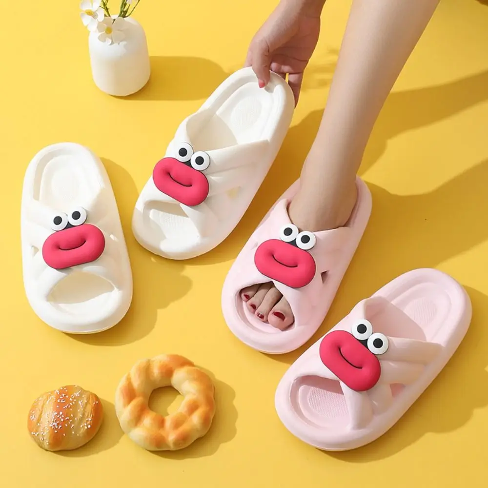 Simple Soft Soled Platform Slippers Anti Slip EVA Lips Slippers Women Funny Casual Slides Sandals Bathroom