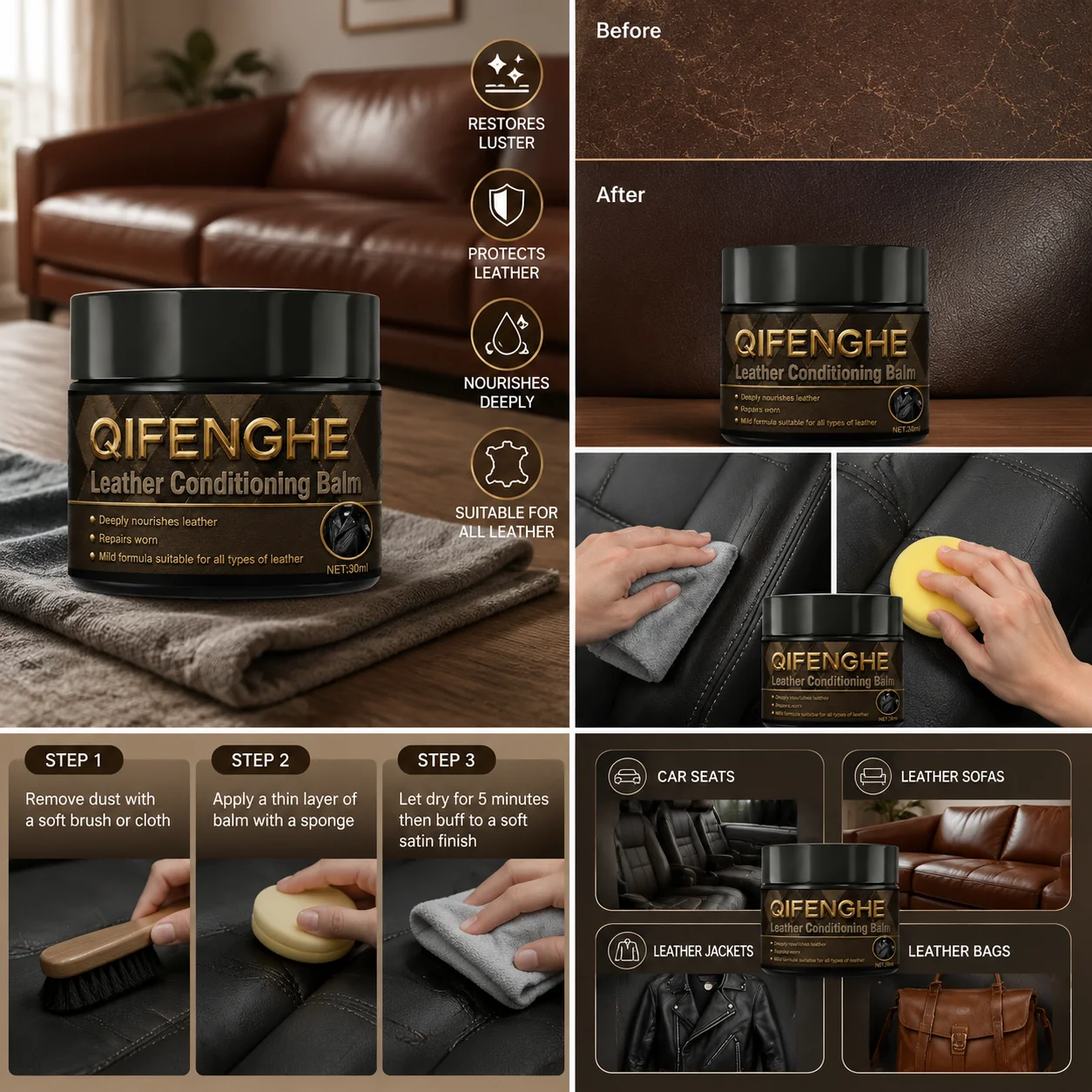 革の縁の色補修クリーム 30g | 傷んだ、剥がれたり色 - Upholstery Leather Work のレビューと価格