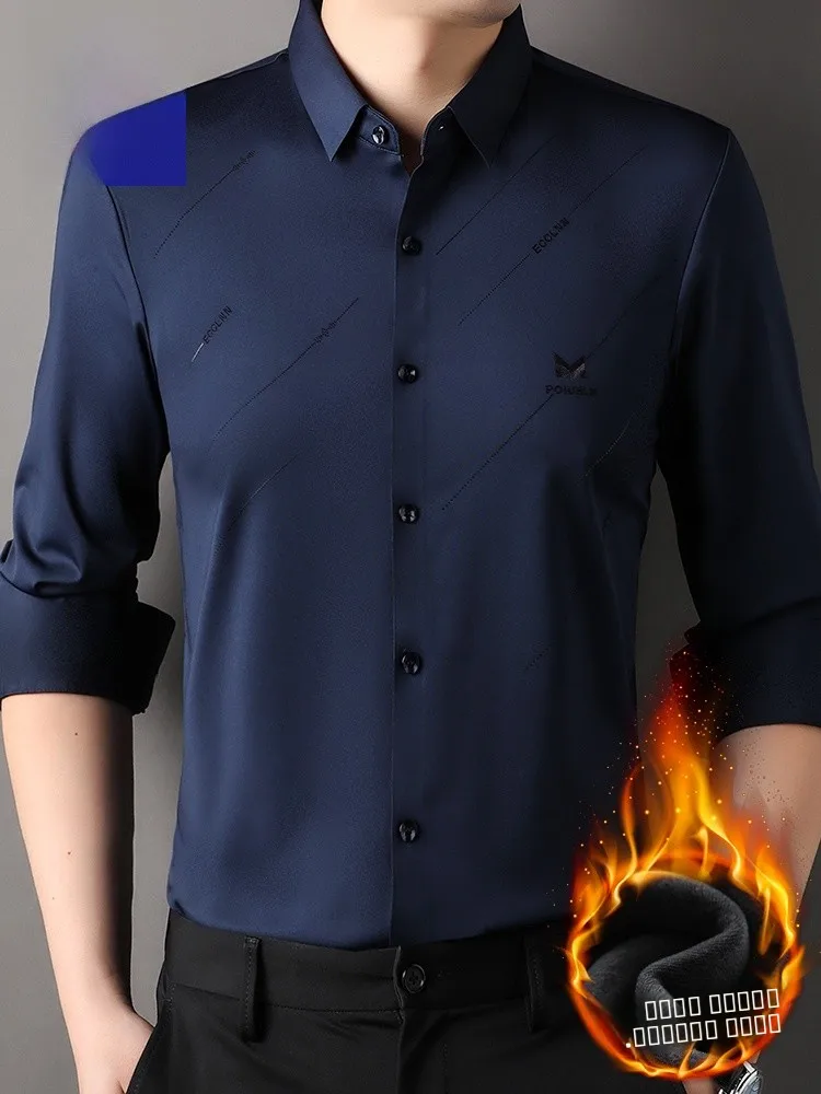 

Rn Men's Casual Long Sve irt Thiened Fce Busin Faionable Winter Wear Resistant Polyester Fiber arp Collar