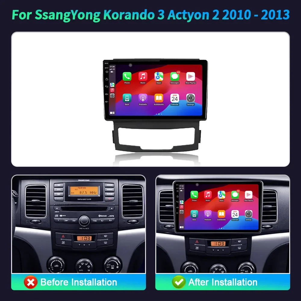 Android 14 For SsangYong Korando 3 Actyon 2 2010-2013 Car Radio Multimedia Video Player 4G GPS Navigation CarPlay Stereo Screen