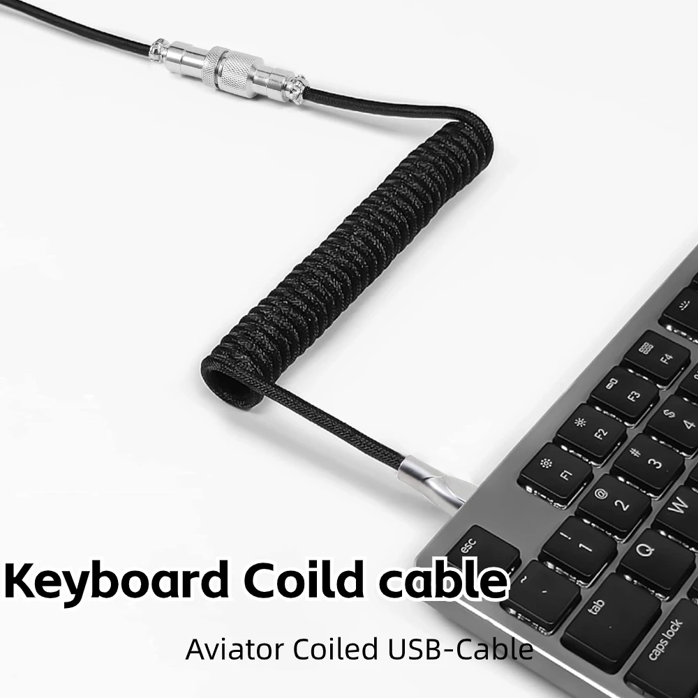 

Custom Keyboard Coiled Cables 1.8m Braided Coiled Type-C to USB A with Detachable Aviator Connector for Gaming Keyboard