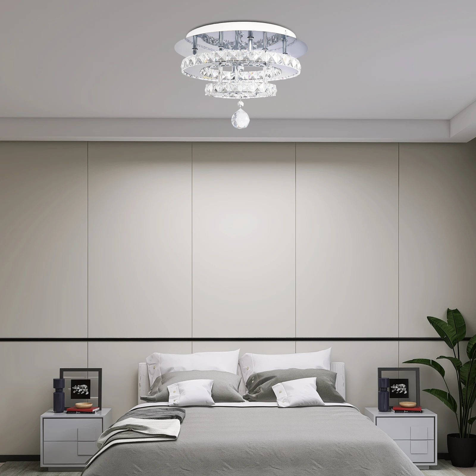 Circular Crystal Ceiling Light White Light 6000K Wide Voltage Suitable for Living Room and Bedroom