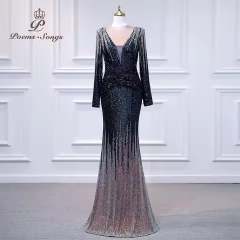 Customized Elegant dress for wedding party Long sleeve evening dress vestidos de fiesta robe de soiree de mariage party dress
