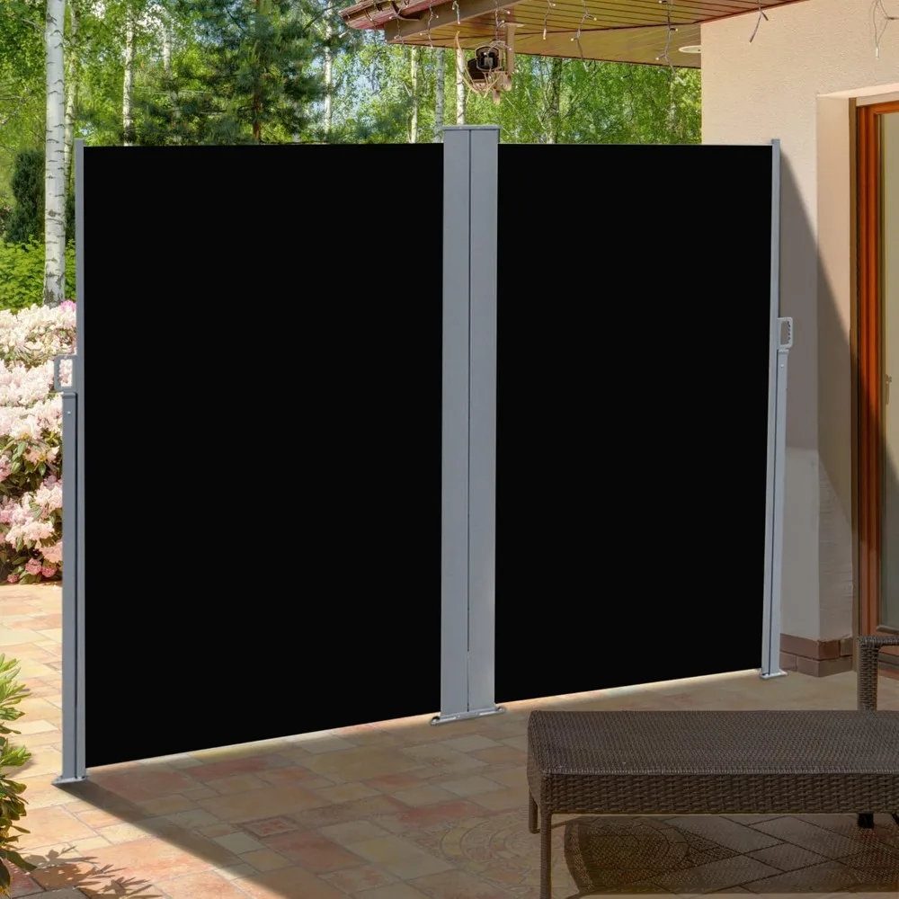 

20' Double Retractable Patio Side Awning Garden Sun Shade with UV-Fighting Screen, Auto Pull-Back Function, & Steel Frame, Outdo