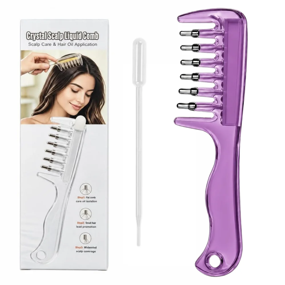 Transparent Essential Oil Applicator Massage Comb Built-In Liquid Reservoir 6-Tooth Liquid Guiding Scalp Massager Comb Precise