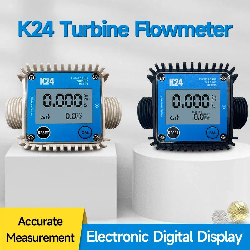 K24 Digital Turbine Flow Meter Outer Thread Flowmeter Electronic Flow Indicator Sensor Counter for Fuel Kerosene Methanol Water