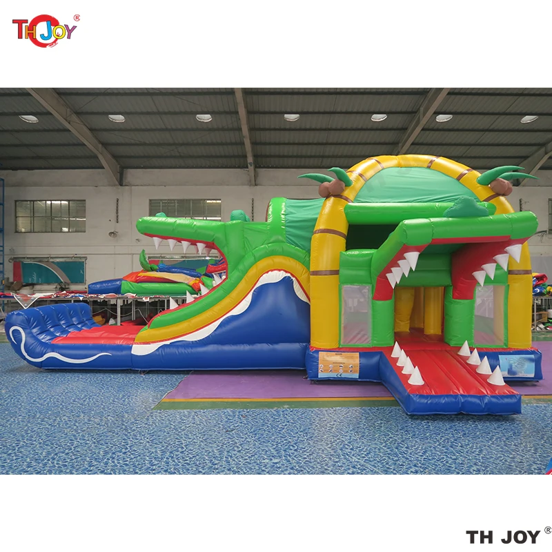 8m x 4m hot sale Colorful Jungle Crocodile Jumping Castle Inflatable Slide Combo Bouncer House Slides With Free Blower For Sale