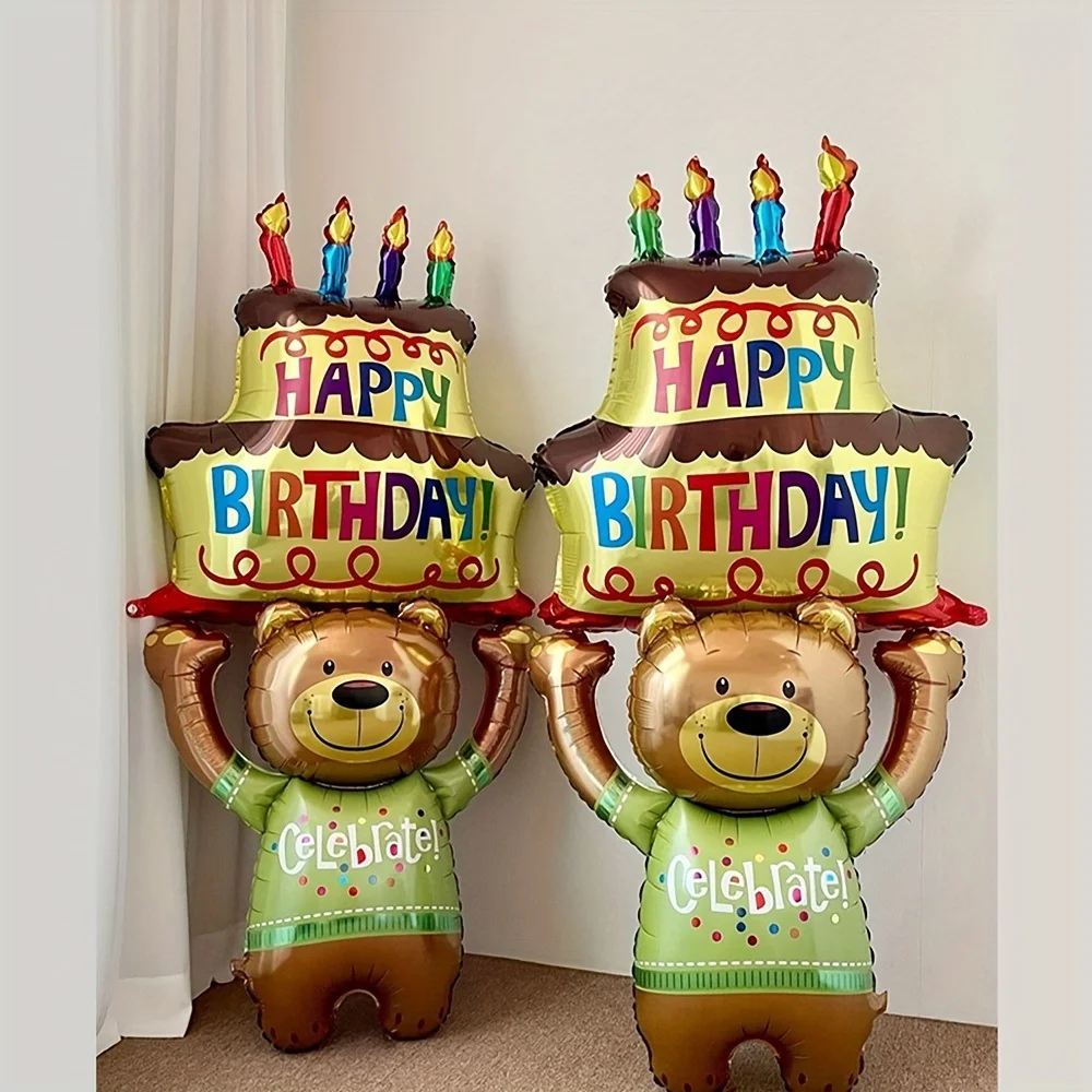 

A Teddy Bear Balloon Holding A Cake Is Perfect for Birthday Celebrations and Holiday Gifts. Birthday Cake Decoration Party