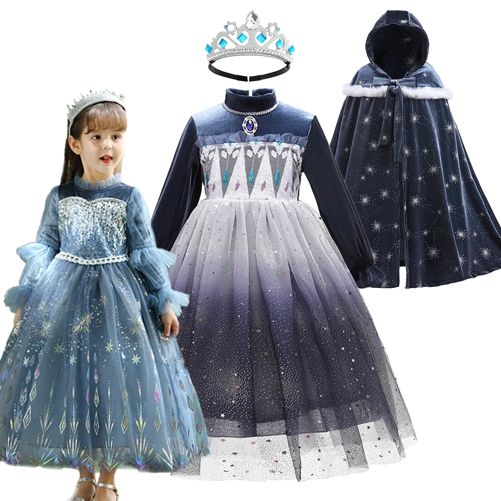 חג המולד ליל כל הקדושים בנות שלג מלכת נסיכה elsa להתלבש עד חורף סתיו בנות שלג כחול כהה