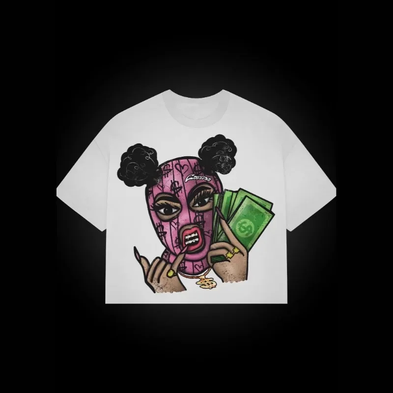 

Street American Ins Oversized Printed Cartoon Big headed T shirt Summer Ins Gothic Cotton High quality Casual Couple Tops