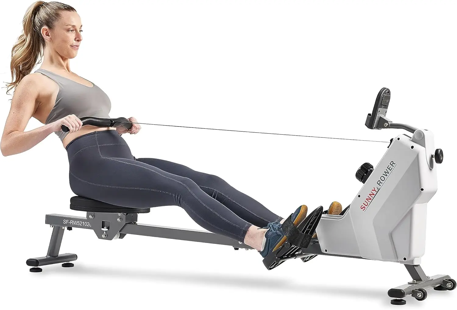 Máquina de remo magnética dobrável Sunny Health & Fitness com trilho deslizante de 43", peso máximo de 285 lb, movimento silencioso e suave