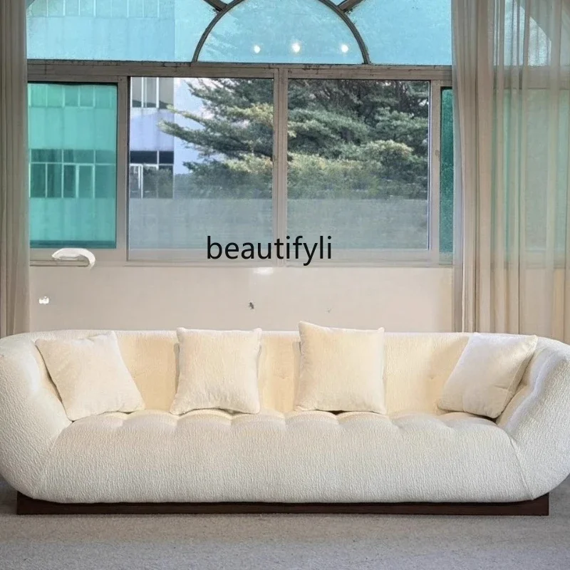 

D80 Cream wind creative mangosteen log ivory boat Chinese sofa modern minimalist designer flannel fabric sofa