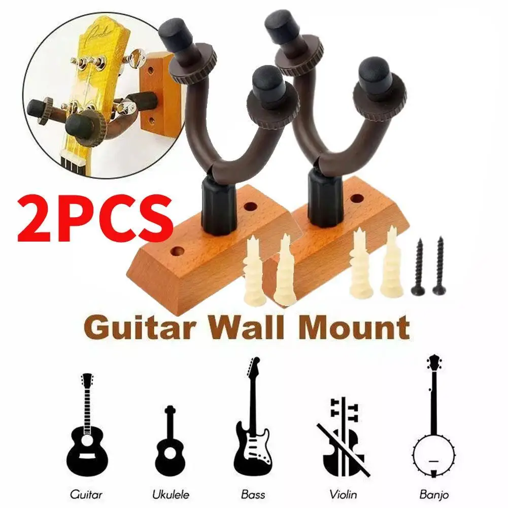 2PCS Guitar Wall Mounted Hanger Holder Stand Wooden Acoustic Guitar Ukulele Violin Bass Guitar Instrument Accessories