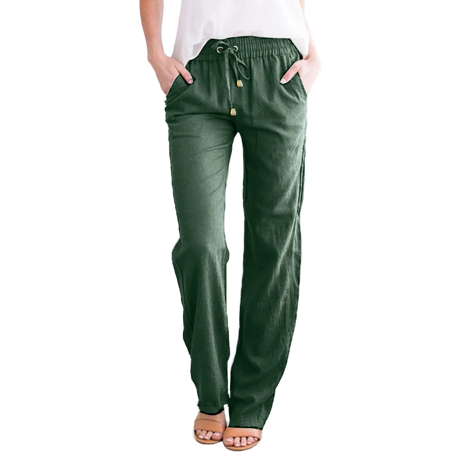 Pantalon en lin 2024 coton pour femmes, poches, proximité, wstring, Baggy, fjFemale, été décontracté, mode, bureau, dame, astronomique