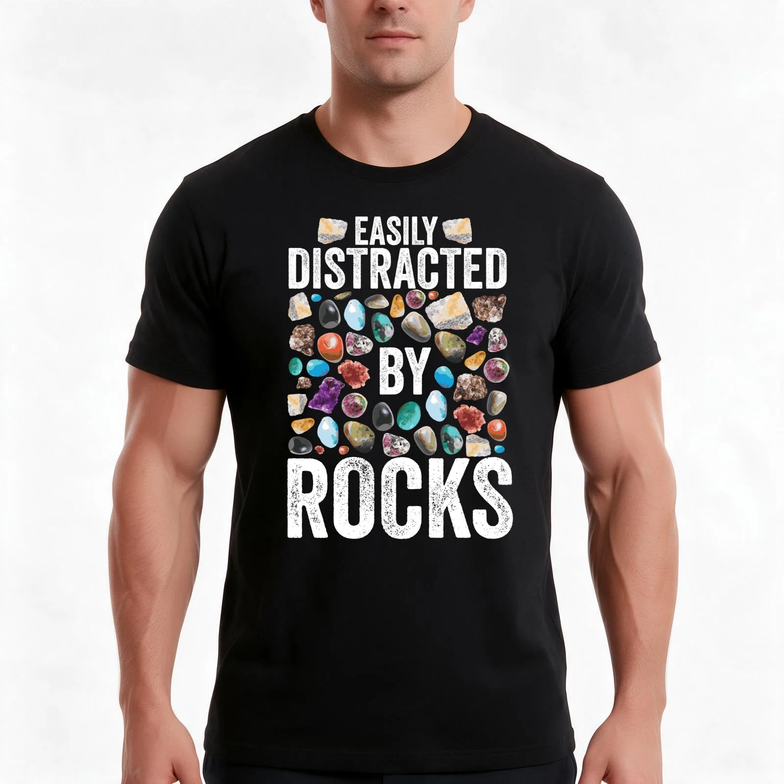 Geology Easily Distracted By Rocks for Geologist T-Shirt, Summer Casual Cotton Tee, Oversized Streetwear Tops, Unisex Men Women