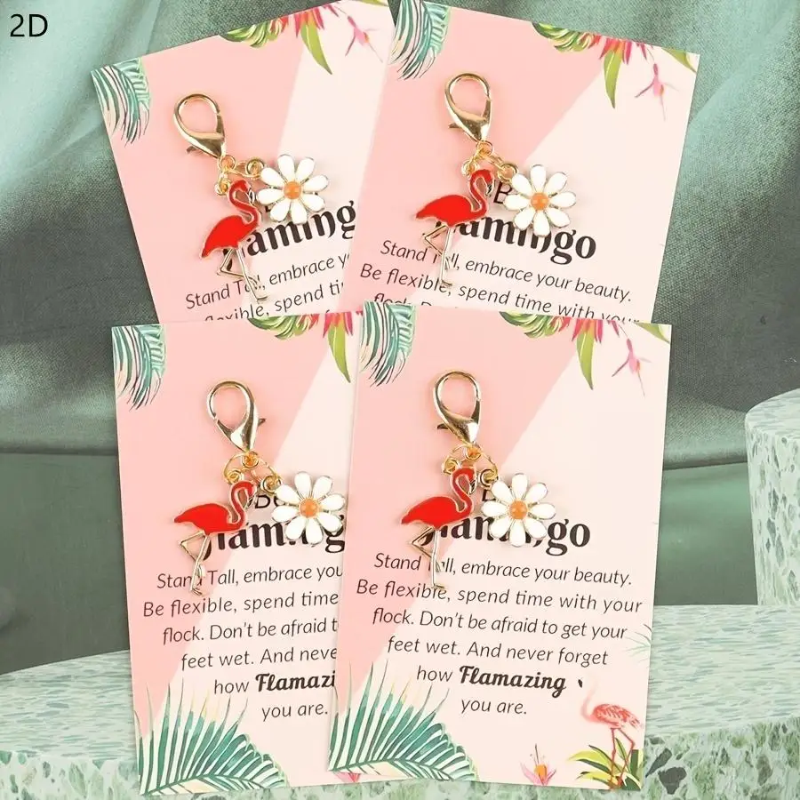 1/5/10/20/50/100pcs 2D Flat - /s/s 2D Elegant Flamingo Plus White Daisy Keychain, The Ideal Choice for Fashion Lovers, Small Gif
