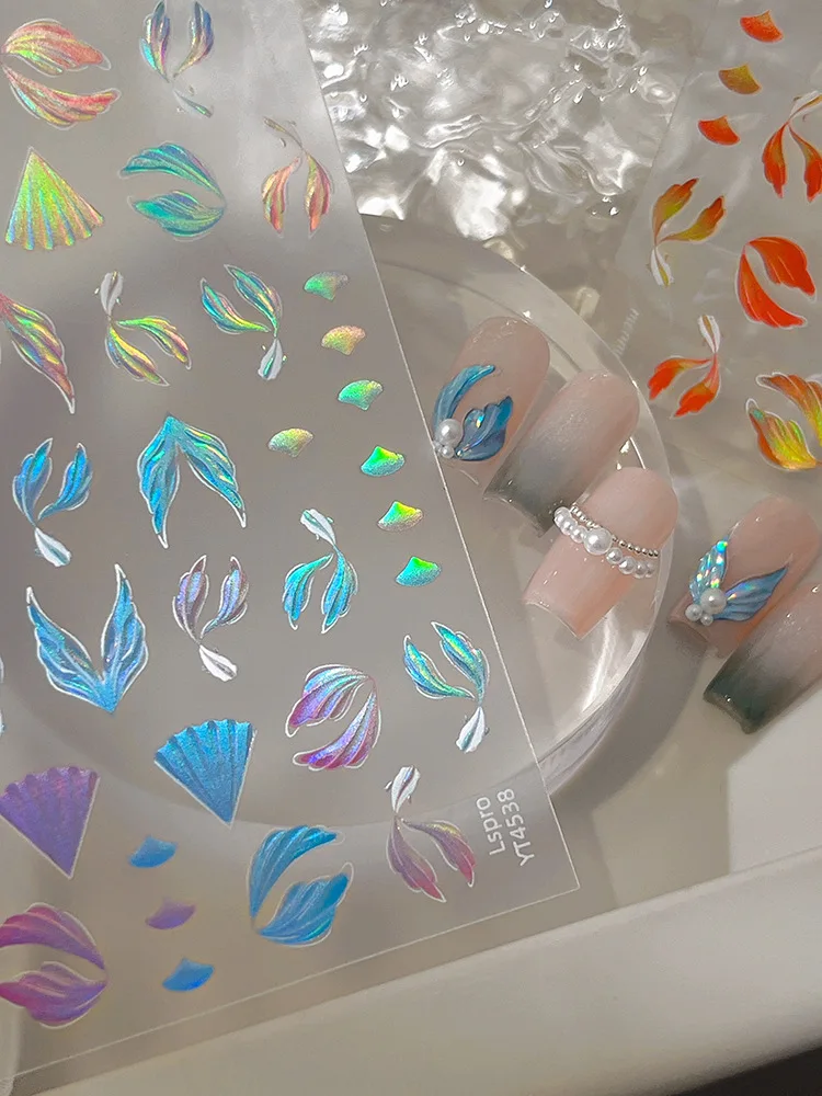 

Embossed jelly nail stickers ins modern minimalist nail stickers jellyfish mermaid tail cartoon burst flash decorative stickers