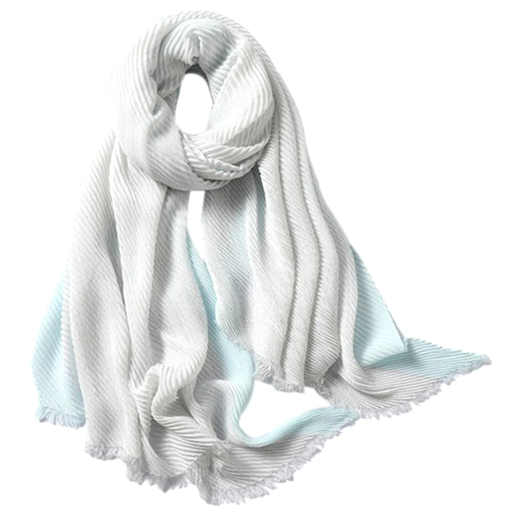 CGG-Solid Women Scarf Crinkle Hijabs for Lady Fold Shawls and Wraps Winter Lady Headband Neck Warm Scarves Foulard Blue Gray