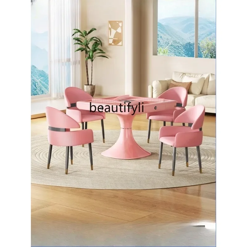 Slim Waist Standing Column  Machine Fully Automatic Roller Coaster Dining Table Dual-use Low Sound Pink Mahjong Table Business 1