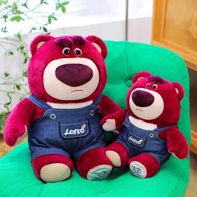 55cm Kawaii Strawberry Bear Plush Toy Anime Overalls Large Lotso Stuffed Doll Cute Cuddly Bear for Kids Birthday Xmas Gifts