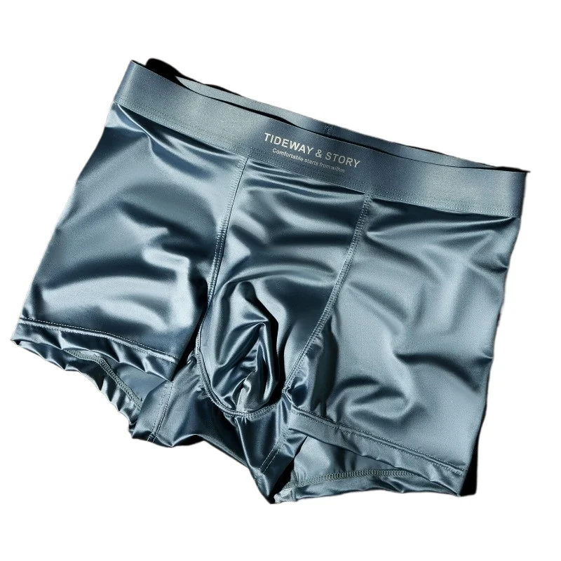 Satin Men's Underwear Men's Ice Silk Breathable Mulberry Silk Light Luxury Flat Angle Summer High-end Antibacterial Boxer Shorts