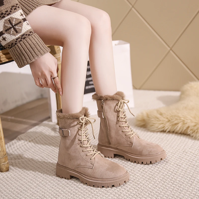 Women Snow Boots Platform Winter Boots Thick Plush Casual Shoes Ladies Non Slip Zip Warm Fur Mid Calf Boots Female Fashion Shoes