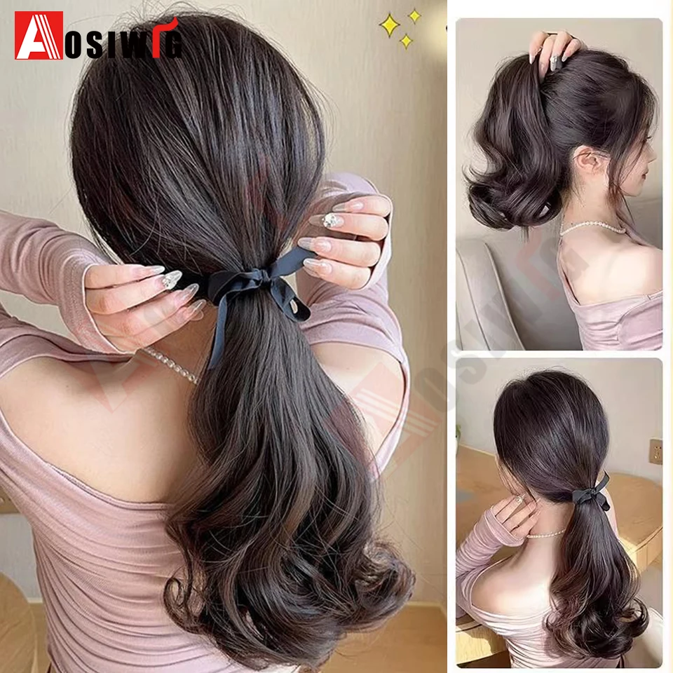 AOSI Synthetic Short Wave Ponytail Hair Extensions Drawstring Tied to Hair Tail Clip in Hair Extensions for Women Daily Wear image 6