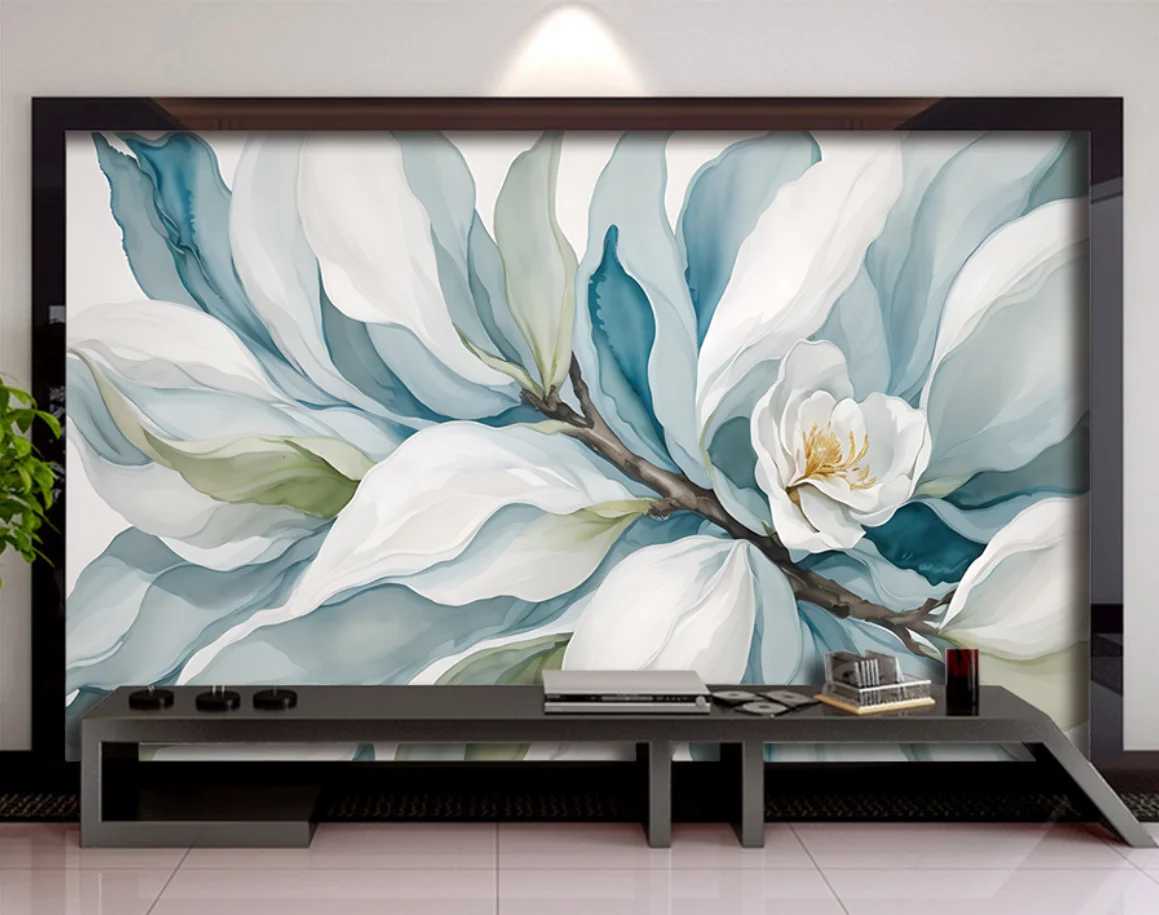 

Custom Wallpaper Nordic hand-painted plant and flower light luxury TV sofa background wall Creative Home Decor 3D Mural