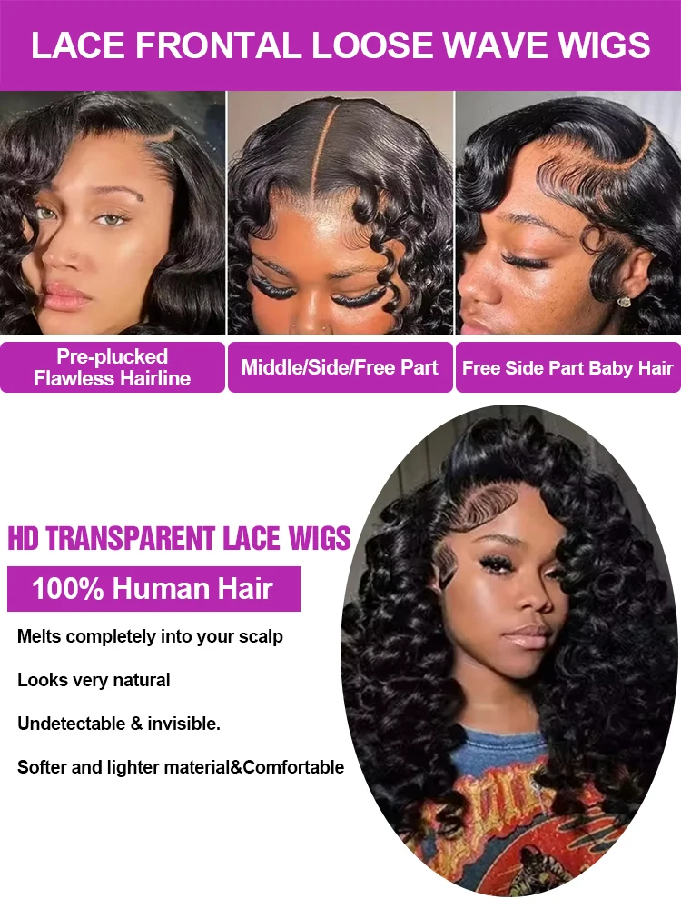 30 40 Inch Loose Deep Wave 360 Full Lace Frontal Wigs 300% Density Nature Water Wave Curly Wig 13x6 HD Lace Front Human Hair Wig