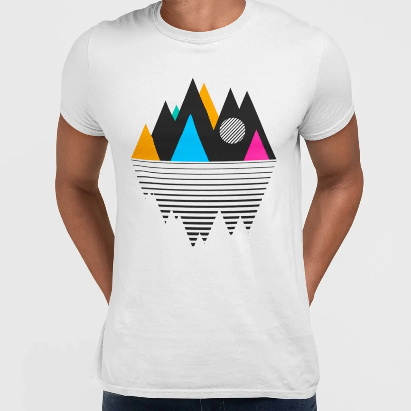 Minimal Design T Shirt Mountain Geometry Composition vintage Washed designer clothes Casual Top For Everyday Wear Unisex Soft