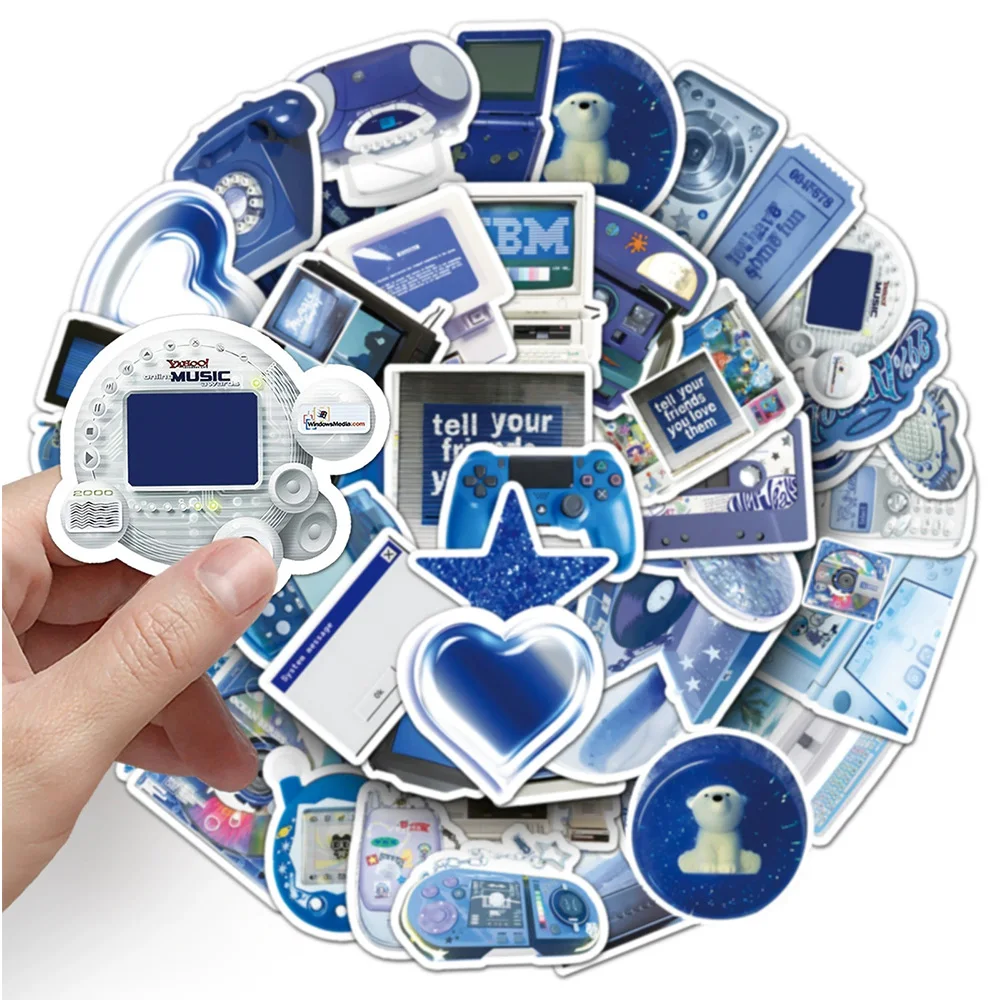 

10/30/50pcs Retro Y2K Blue Digital Product Stickers Creative Graffiti Decals Laptop Scrapbook Guitar Phone Cartoon Sticker Decor