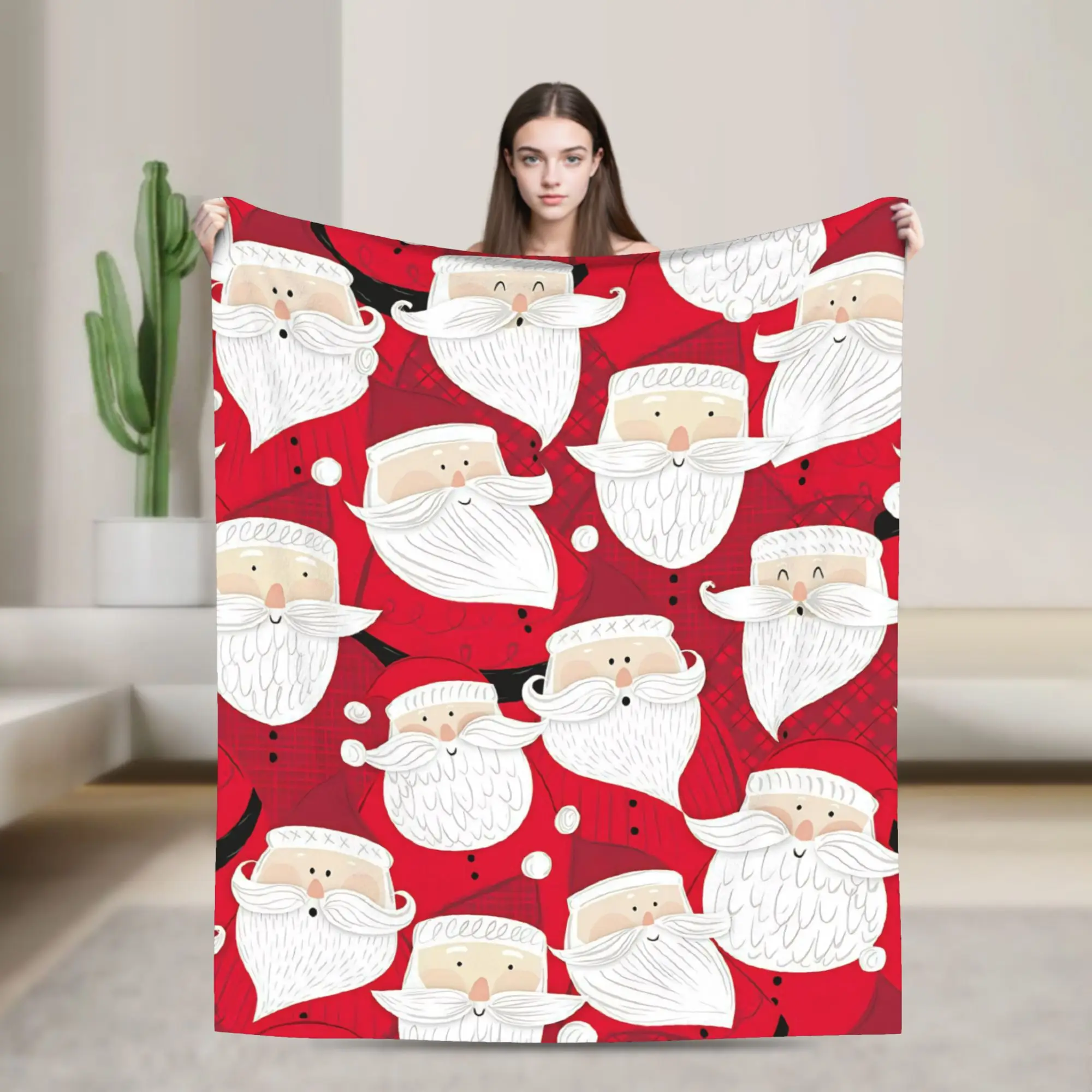 Christmas Santa Claus New Year Flannel Throw Blanket  Blanket for Sofa Bedroom Super Warm Plush Thin Quilt