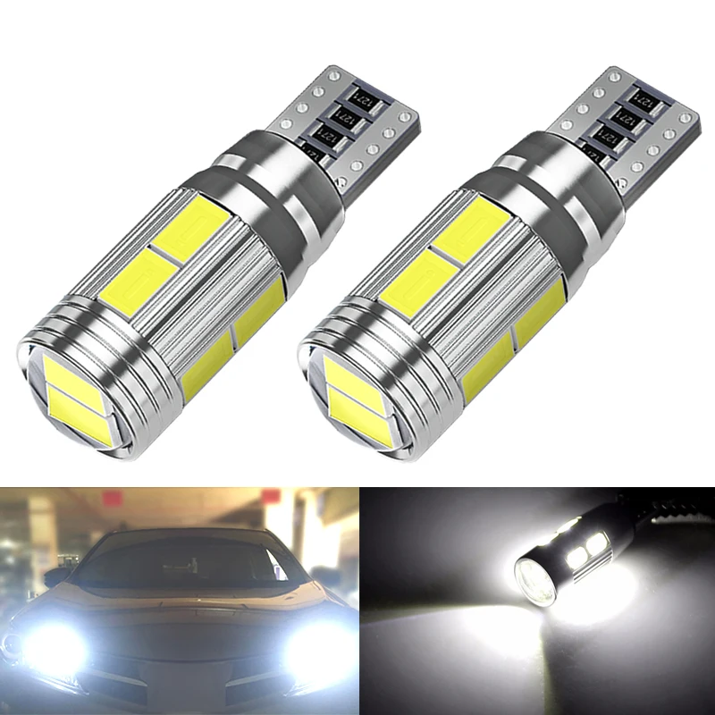 2 PCS T10 W5W LED Bulb Car Interior Dome Reading Lights 12V 10SMD 7000K Super Bright White Wedge Side License Plate Trunk Lamps