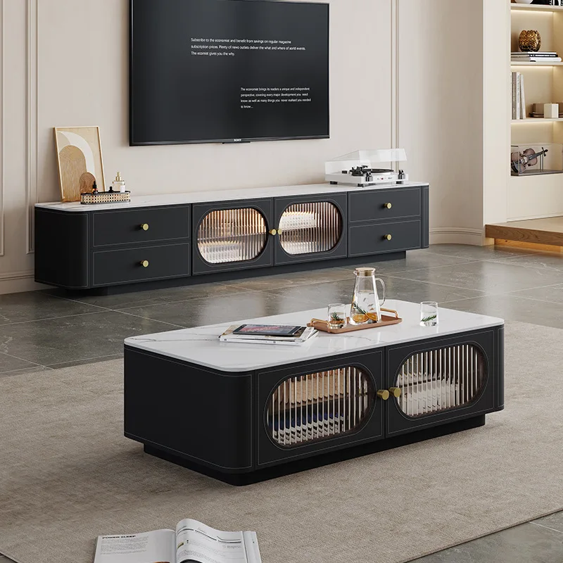 Slate new coffee table household small apartment solid wood TV cabinet combination