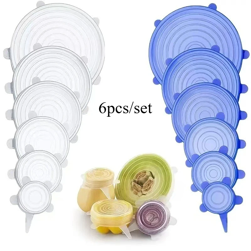 6pcs Reusable Silicone Fresh-Keeping Cover Stretch Lids for Food Bowls Multifunctional Fruit Vegetable Smiley Face Sealing Cover