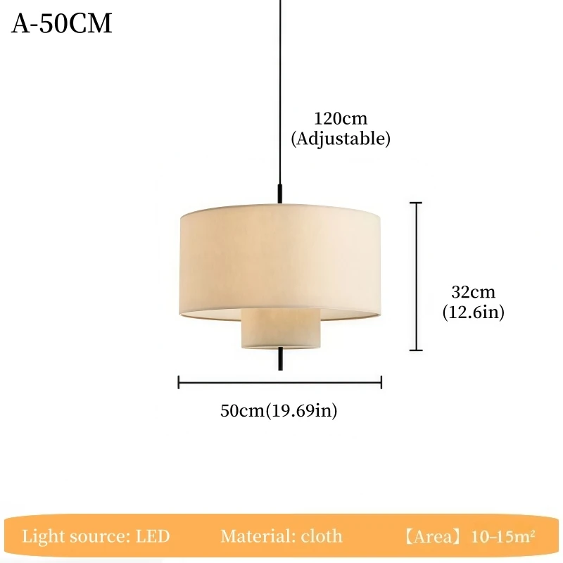 French Minimalist Fabric Chandelier Vintage Pendant Light Cream Hanging Lamp for Restaurant Living Room Bedroom Study Home Decor image 3