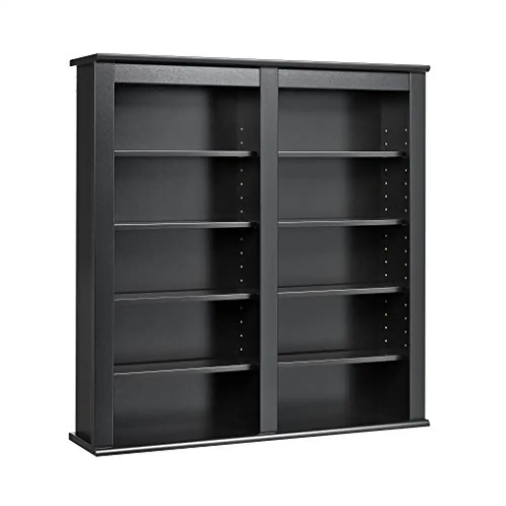 Wall Mounted Black Media Storage Cabinet Adjustable Shelves DVD CD Blu-Ray Organizer 349 CDs 142 DVDs 272 Blu-Ray discs Easy